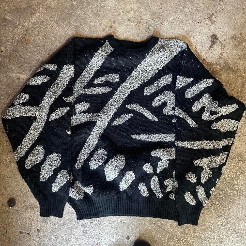 VTG Interim black sweater abstract silver brushstroke Size Medium